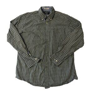 NAUTICA Sea‎ Voyage Mens L Button Down Green Plaid 100% Cotton Shirt